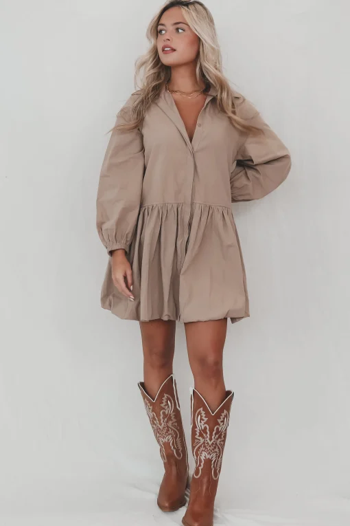 Late But Looking Good Long Sleeve Button Up Collared Dress