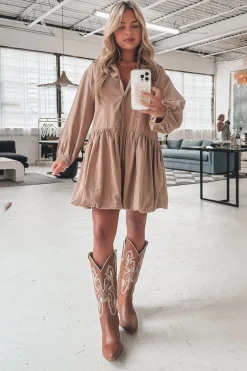 Late But Looking Good Long Sleeve Button Up Collared Dress