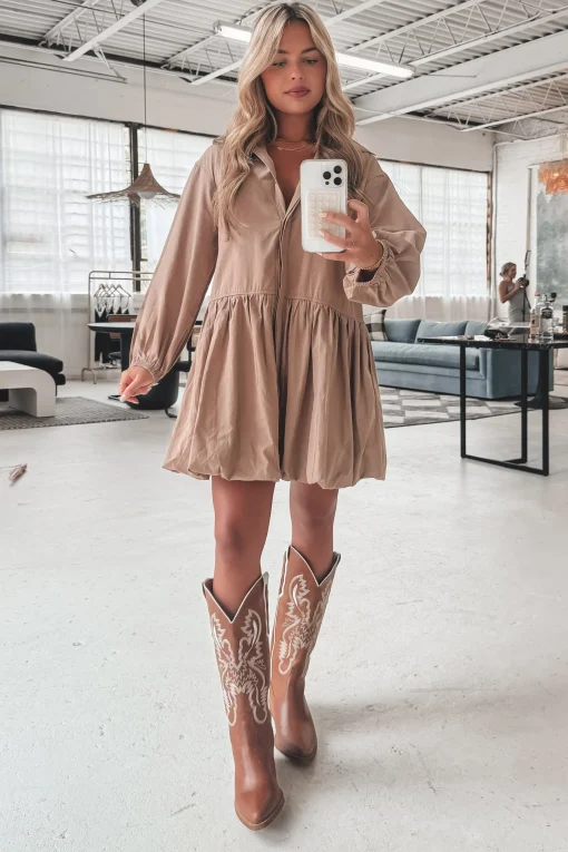 Late But Looking Good Long Sleeve Button Up Collared Dress