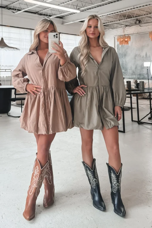 Late But Looking Good Long Sleeve Button Up Collared Dress