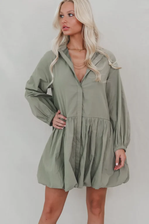 Late But Looking Good Long Sleeve Button Up Collared Dress