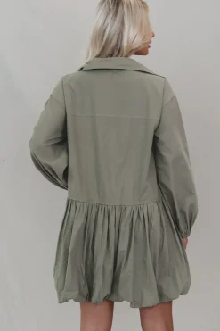 Late But Looking Good Long Sleeve Button Up Collared Dress