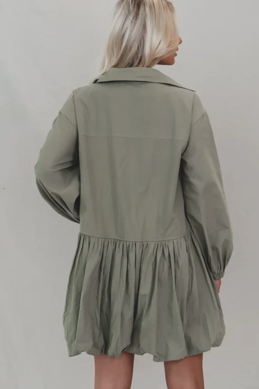 Late But Looking Good Long Sleeve Button Up Collared Dress