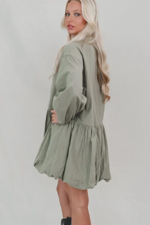 Late But Looking Good Long Sleeve Button Up Collared Dress
