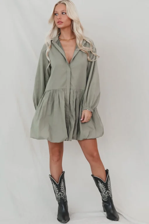 Late But Looking Good Long Sleeve Button Up Collared Dress