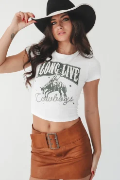 Long Live Cowboys Western Graphic Cropped Fitted Tee