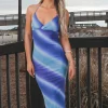 Lost Those Ocean Blues Sparkly Mesh Ombré Maxi Halter Dress