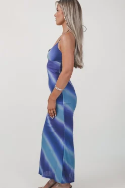 Lost Those Ocean Blues Sparkly Mesh Ombré Maxi Halter Dress