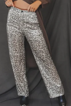 Lots Of Attention Leopard Sequin Flare Pants