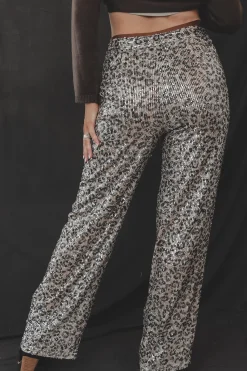 Lots Of Attention Leopard Sequin Flare Pants