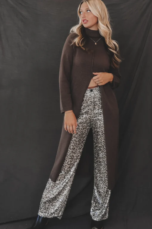 Lots Of Attention Leopard Sequin Flare Pants