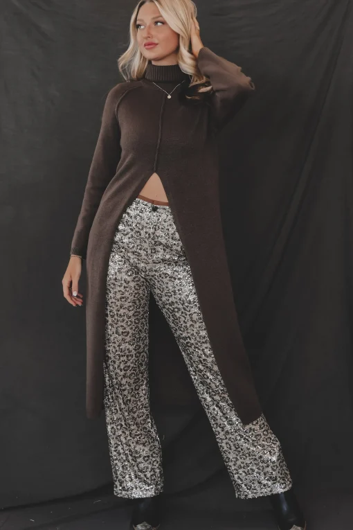 Lots Of Attention Leopard Sequin Flare Pants