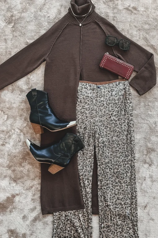 Lots Of Attention Leopard Sequin Flare Pants