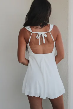 Lots Of Love Lace Trim Open Back White Mini Dress
