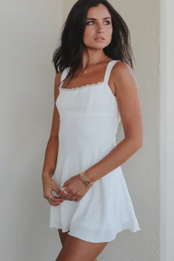 Lots Of Love Lace Trim Open Back White Mini Dress