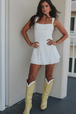 Lots Of Love Lace Trim Open Back White Mini Dress