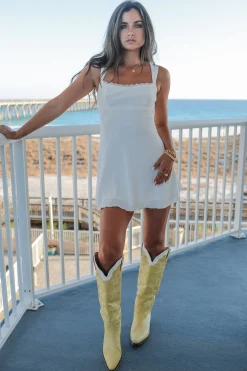 Lots Of Love Lace Trim Open Back White Mini Dress