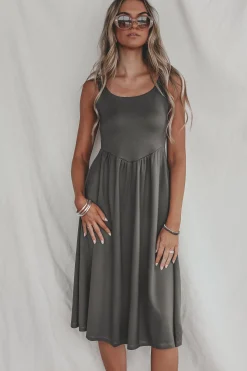 Luxe Comfort Olive Midi Dress