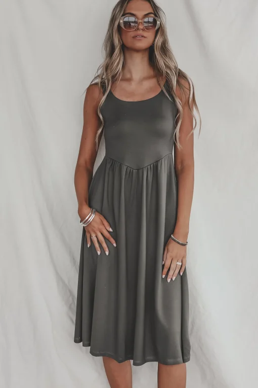 Luxe Comfort Olive Midi Dress