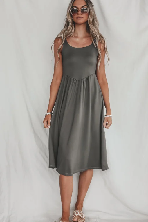 Luxe Comfort Olive Midi Dress