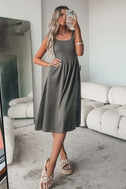 Luxe Comfort Olive Midi Dress