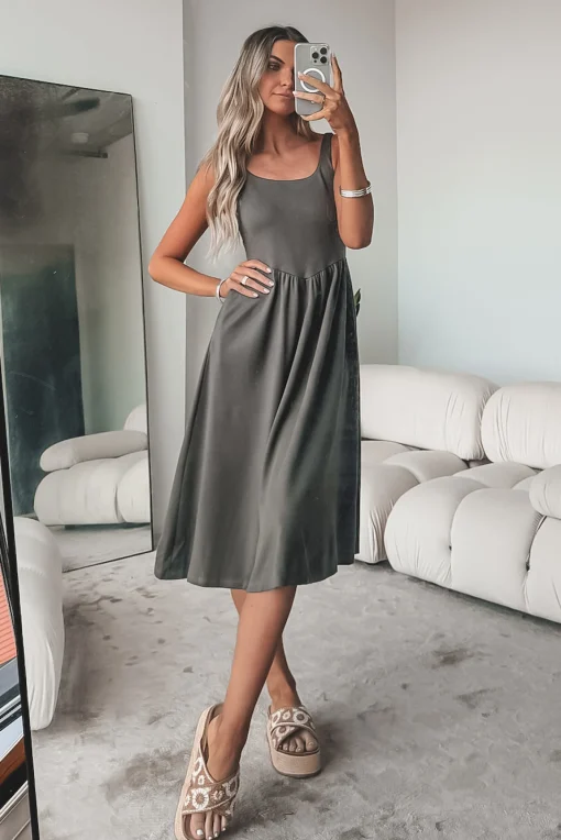 Luxe Comfort Olive Midi Dress
