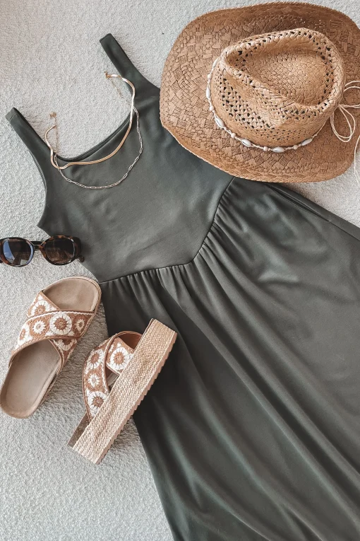 Luxe Comfort Olive Midi Dress