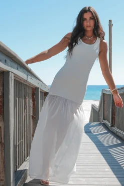 Make You Wait White Drop Waist Maxi