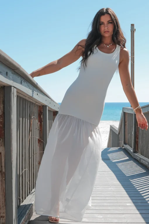 Make You Wait White Drop Waist Maxi