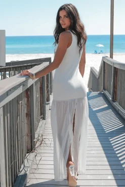 Make You Wait White Drop Waist Maxi