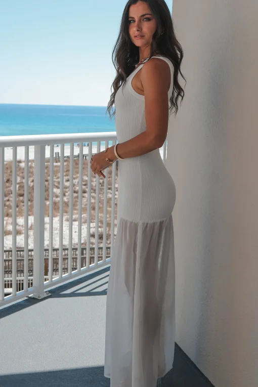 Make You Wait White Drop Waist Maxi