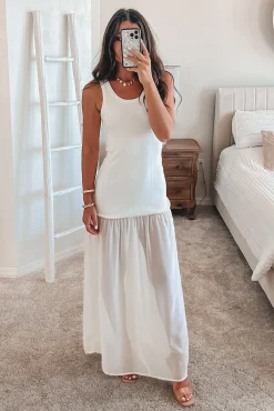 Make You Wait White Drop Waist Maxi