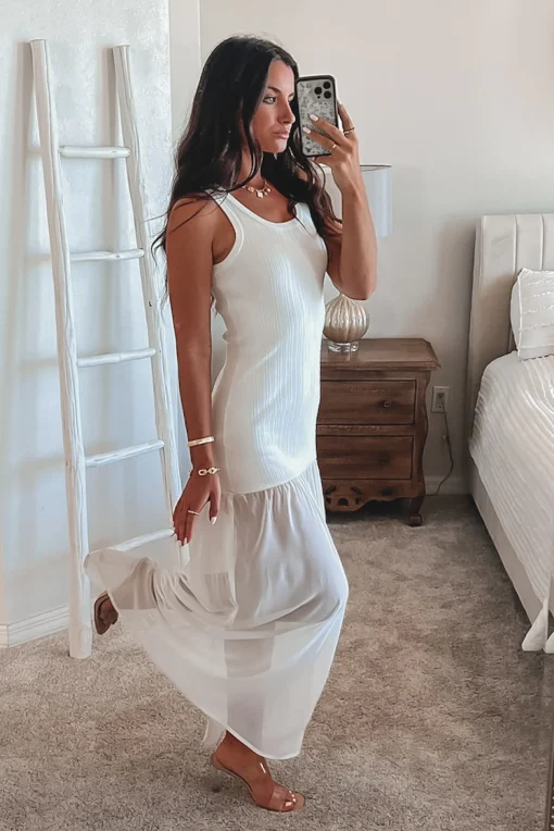 Make You Wait White Drop Waist Maxi
