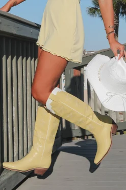 MARFA The Carrie Light Yellow Star Western Cowgirl Boots