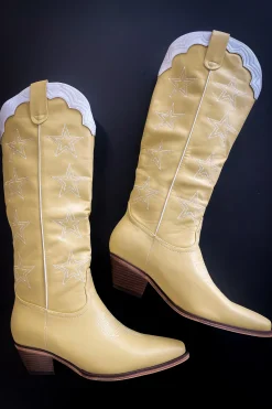 MARFA The Carrie Light Yellow Star Western Cowgirl Boots