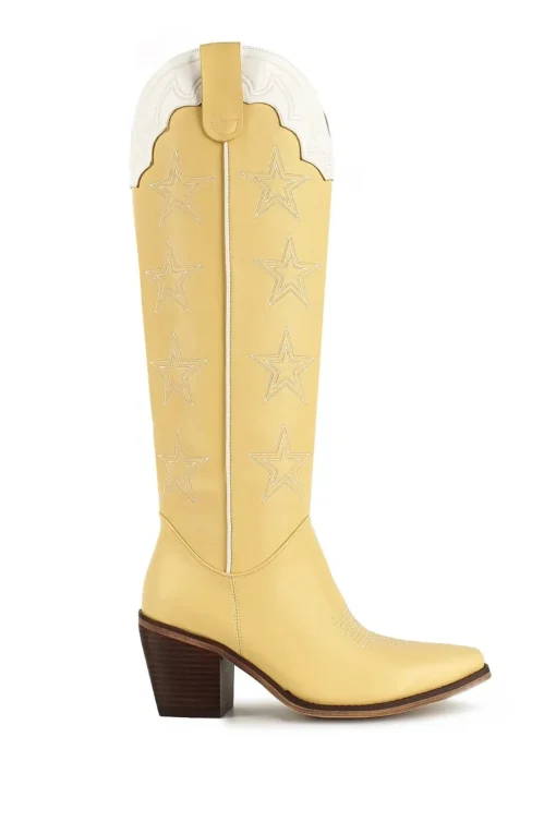 MARFA The Carrie Light Yellow Star Western Cowgirl Boots