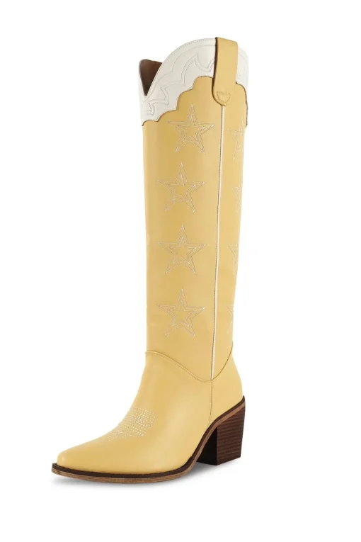 MARFA The Carrie Light Yellow Star Western Cowgirl Boots
