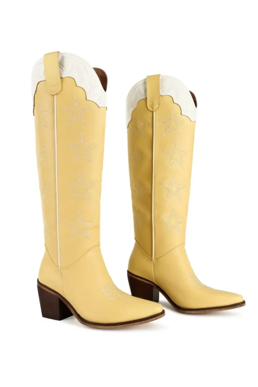 MARFA The Carrie Light Yellow Star Western Cowgirl Boots