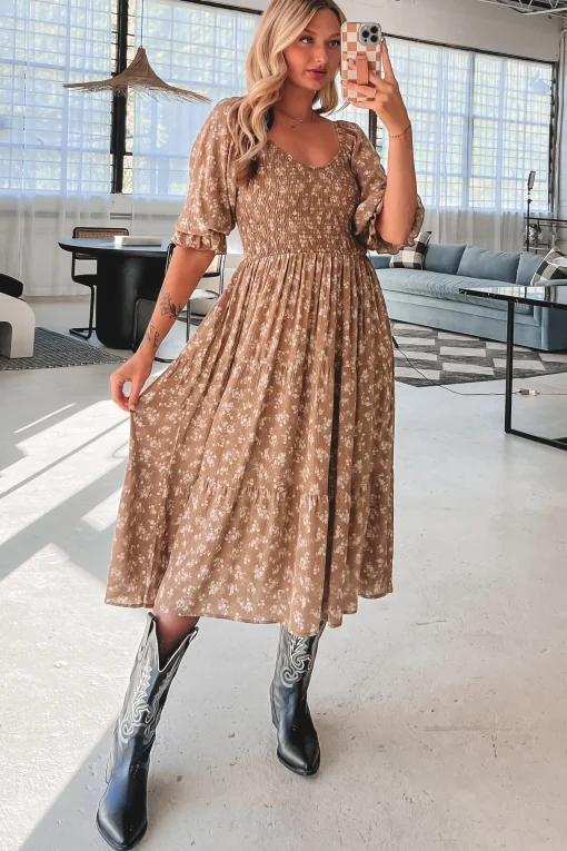 Meant To Be Mustard Floral Dress
