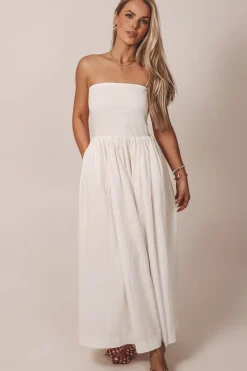 Meet Me A Five Drop Waist White Strapless Maxi Dress
