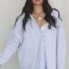 My Boyfriends Blue Striped Oversized Button Up