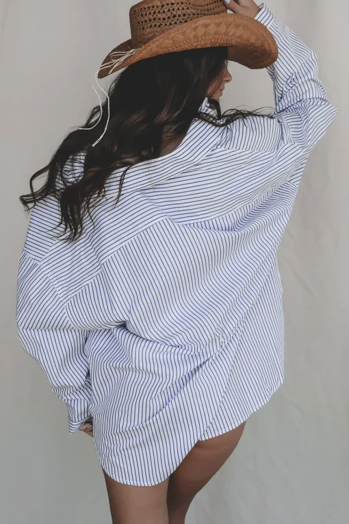 My Boyfriends Blue Striped Oversized Button Up