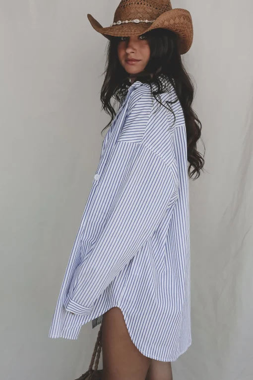 My Boyfriends Blue Striped Oversized Button Up