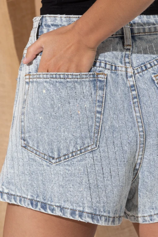 My Denim Sparkles Rhinestone Washed Denim Shorts