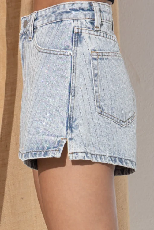 My Denim Sparkles Rhinestone Washed Denim Shorts