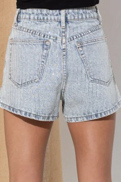 My Denim Sparkles Rhinestone Washed Denim Shorts