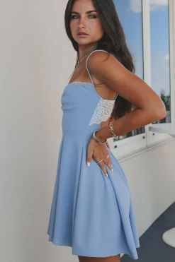 Oh Baby Baby Blue Mini Back Lace Dress