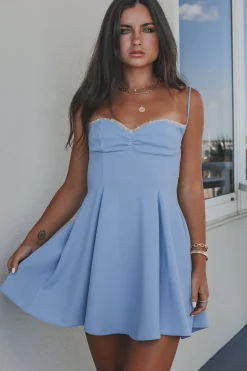 Oh Baby Baby Blue Mini Back Lace Dress