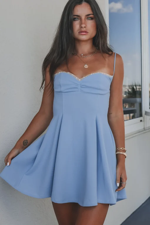Oh Baby Baby Blue Mini Back Lace Dress