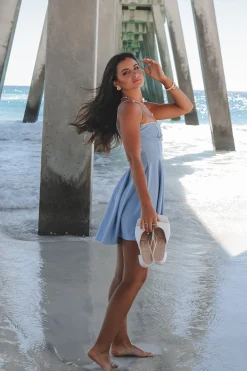 Oh Baby Baby Blue Mini Back Lace Dress